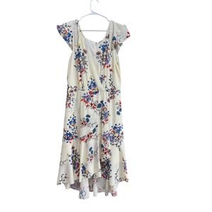 Elie Tahari Floral Print Hi-Lo Dress Flutter Sleeve Party Cocktail Size 12